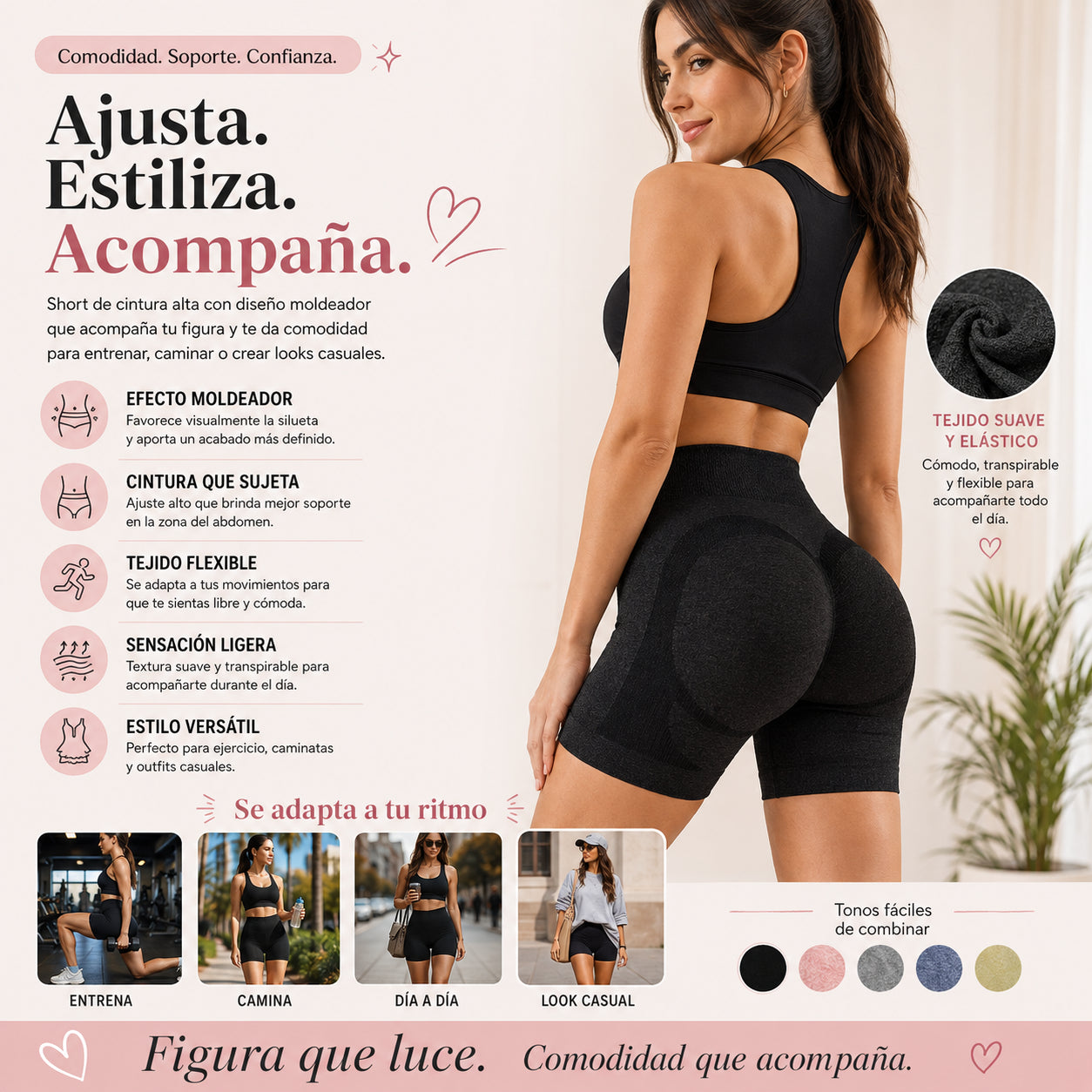 Pack 4 Leggings Push-Up Cintura Alta